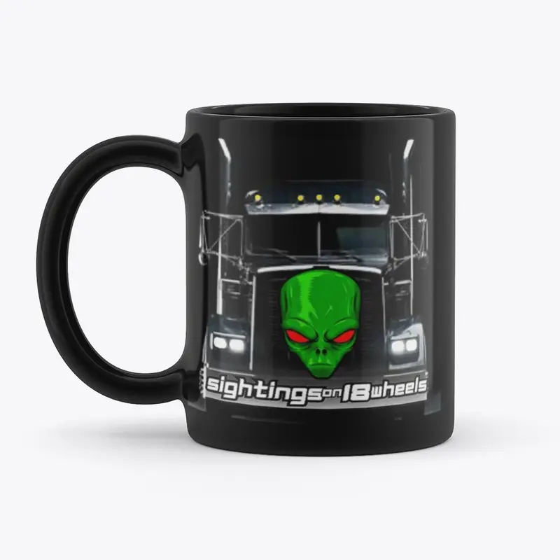 UFO MAN/SIGHTINGS ON 18 WHEELS BLACK MUG